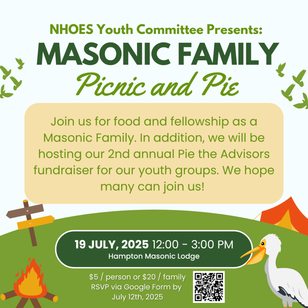 An image advertising the upcoming Masonic Family picnic and pie
